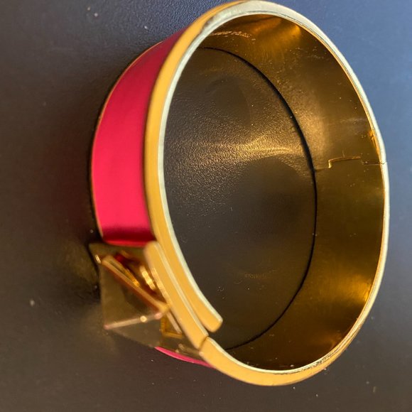 Kate Spade Gold Tone Pink Enamel Turn Lock Hinged Bracelet - Picture 4 of 4